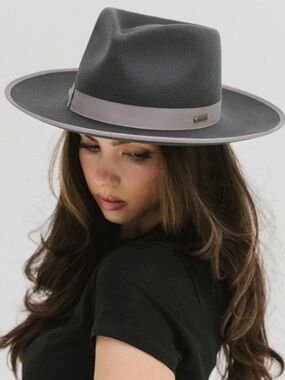 GIGI PIP The Monroe Rancher Cowboy Wide Brim Felt Fedora Charcoal Gray 100% Wool